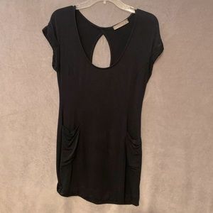 Black simple T-shirt dress with small pockets
